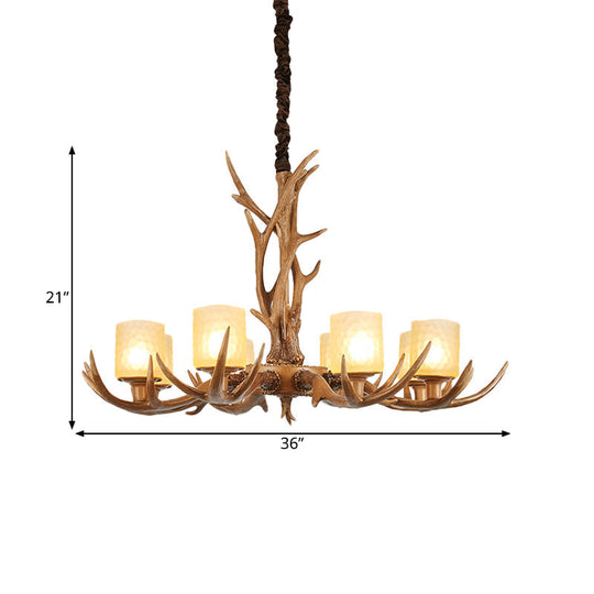 Cylindrical Glass Ceiling Lamp Traditional Pendant Chandelier Brown - 4/6/8 Bulb