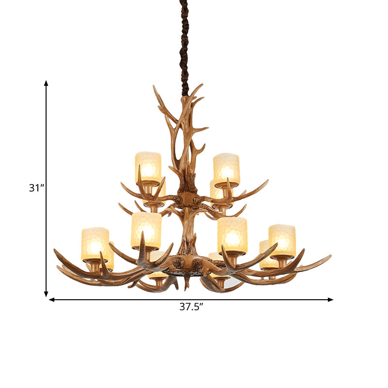 Cylindrical Glass Ceiling Lamp Traditional Pendant Chandelier Brown - 4/6/8 Bulb