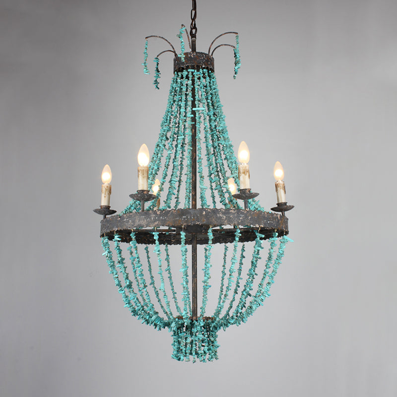 Traditional Blue Stone Hanging Chandelier - 6 Heads Pendant Light For Living Room