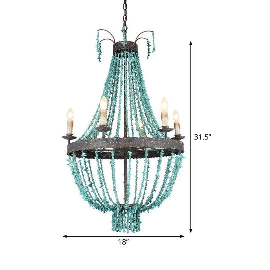 Traditional Blue Stone Hanging Chandelier - 6 Heads Pendant Light For Living Room