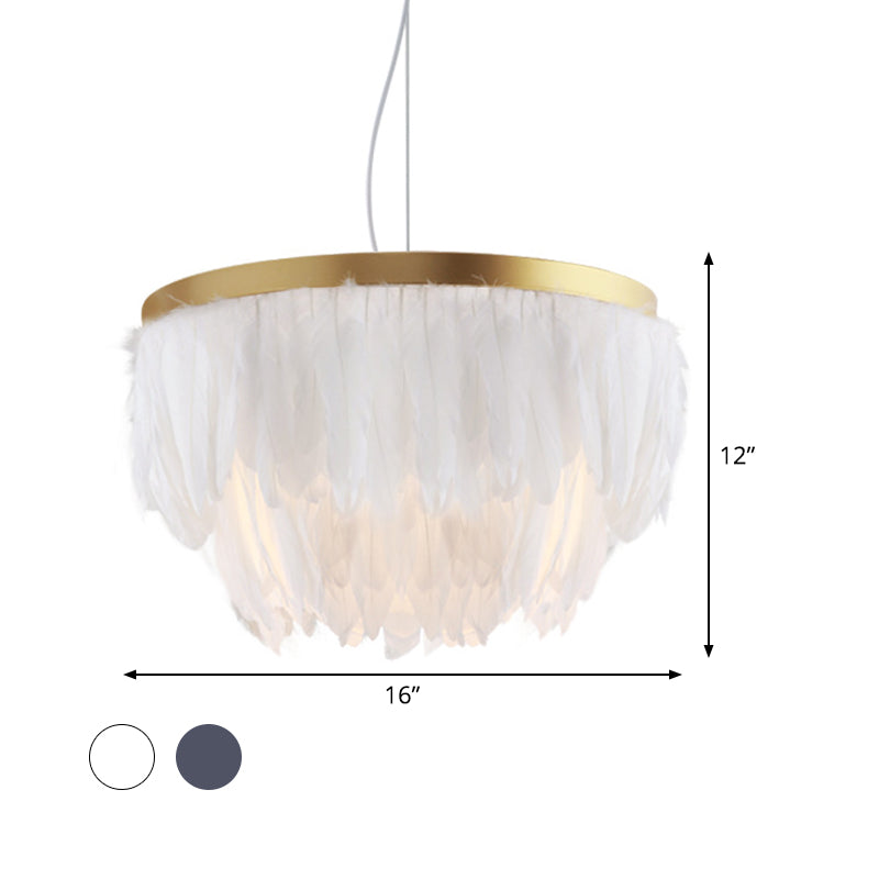 Contemporary Grey/White Suspension Lamp: 2-Tier Hanging Light With Fabric Shade For Living Room