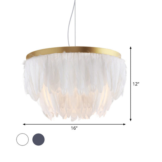 Contemporary Grey/White Suspension Lamp: 2-Tier Hanging Light With Fabric Shade For Living Room