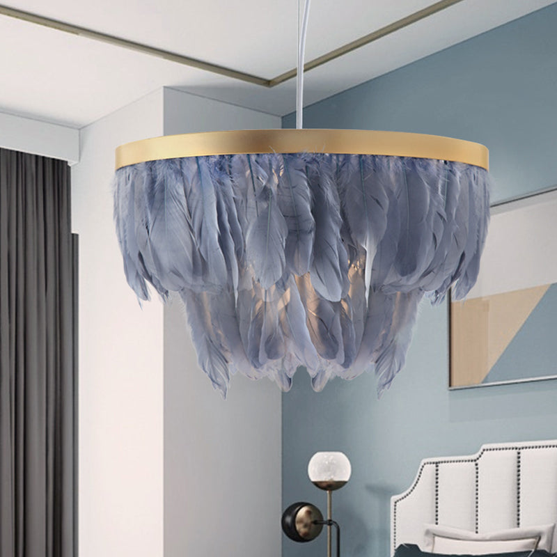 Contemporary Grey/White Suspension Lamp: 2-Tier Hanging Light With Fabric Shade For Living Room