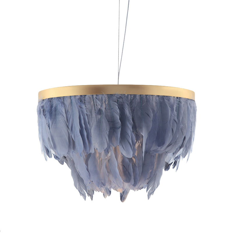 Contemporary Grey/White Suspension Lamp: 2-Tier Hanging Light With Fabric Shade For Living Room