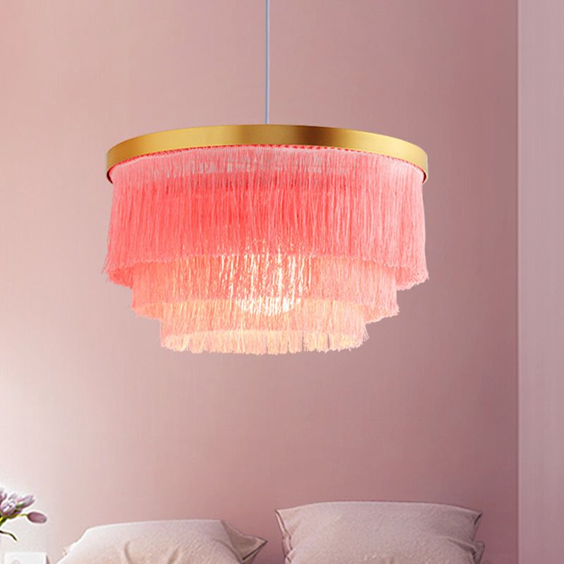 Modern 3-Layer Pendant Lamp In Grey/White/Blue - Bedroom Lighting Fixture Pink