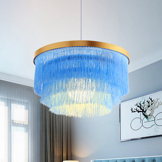 Modern 3-Layer Pendant Lamp In Grey/White/Blue - Bedroom Lighting Fixture