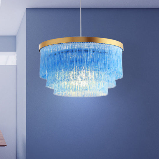 Modern 3-Layer Pendant Lamp In Grey/White/Blue - Bedroom Lighting Fixture