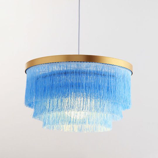 Modern 3-Layer Pendant Lamp In Grey/White/Blue - Bedroom Lighting Fixture