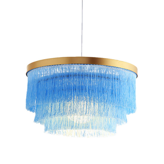 Modern 3-Layer Pendant Lamp In Grey/White/Blue - Bedroom Lighting Fixture