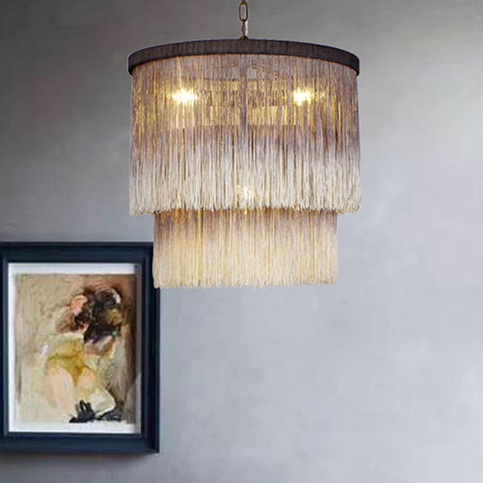 Sleek Brown Fabric Hanging Chandelier: Minimalist Cylindrical Design 4 Bulbs Suspension Lamp For