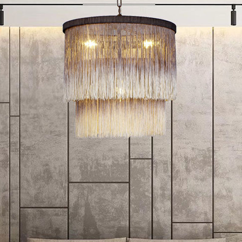 Sleek Brown Fabric Hanging Chandelier: Minimalist Cylindrical Design 4 Bulbs Suspension Lamp For