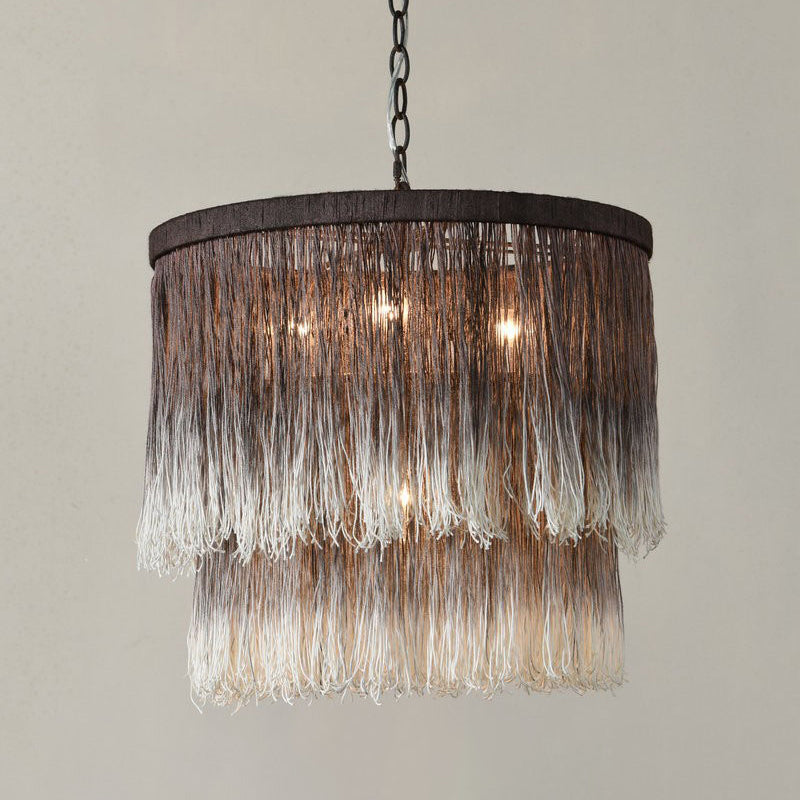 Sleek Brown Fabric Hanging Chandelier: Minimalist Cylindrical Design 4 Bulbs Suspension Lamp For