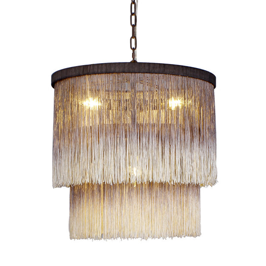 Sleek Brown Fabric Hanging Chandelier: Minimalist Cylindrical Design 4 Bulbs Suspension Lamp For