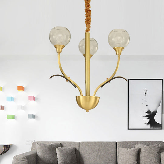 Nordic Brass Ball Chandelier: Clear Glass 3/6 Heads Perfect For Living Room