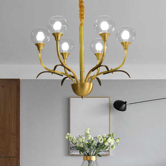 Nordic Brass Ball Chandelier: Clear Glass 3/6 Heads Perfect For Living Room 6 /