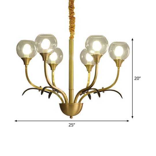 Nordic Brass Ball Chandelier: Clear Glass 3/6 Heads Perfect For Living Room