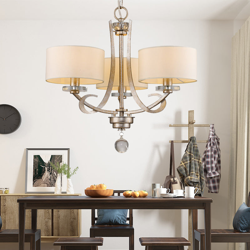 Classic Drum Fabric Pendant Light With Crystal: White Chandelier For Bedroom