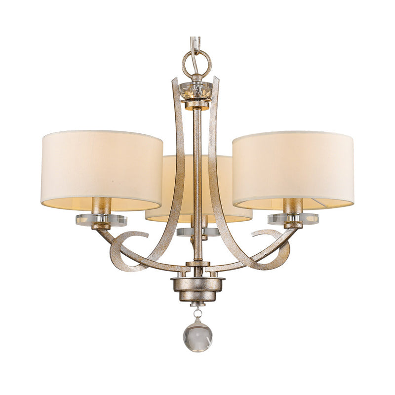 Classic Drum Fabric Pendant Light With Crystal: White Chandelier For Bedroom