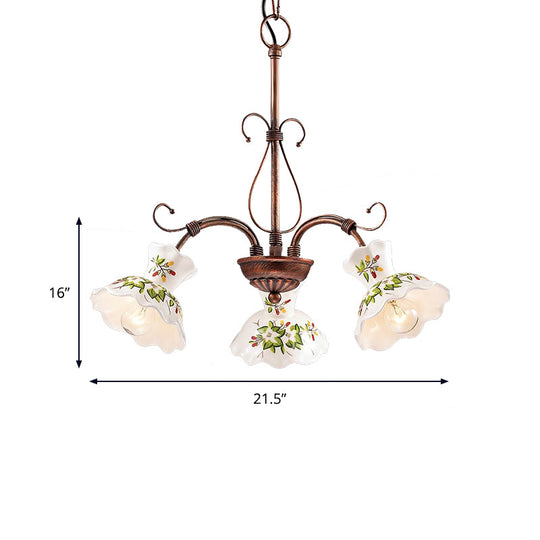 Traditional Frosted Glass Spur Pendant Chandelier With Flower Disk Shade - Rust Hanging Ceiling