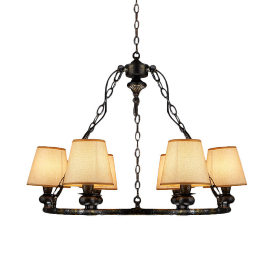 Rustic Ring Pendant Chandelier - 6-Light Fabric Ceiling Light In Black For Living Room