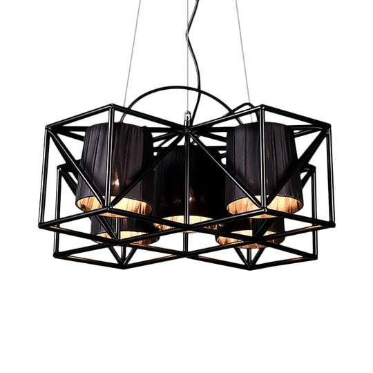 Industrial Black 5-Bulb Fabric Suspension Kitchen Chandelier Light