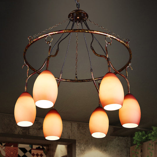 Traditional 6-Head Purple Glass Ceiling Lamp: Circular Restaurant Chandelier Pendant Light