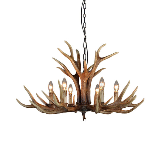 Rustic Wood Candle Pendant Chandelier - 6/8/12 Heads Ceiling Light For Living Room