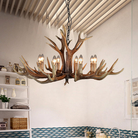 Rustic Wood Candle Pendant Chandelier - 6/8/12 Heads Ceiling Light For Living Room