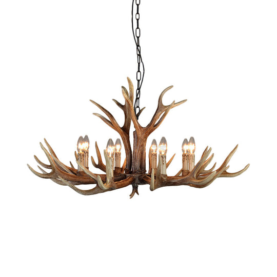 Rustic Wood Candle Pendant Chandelier - 6/8/12 Heads Ceiling Light For Living Room