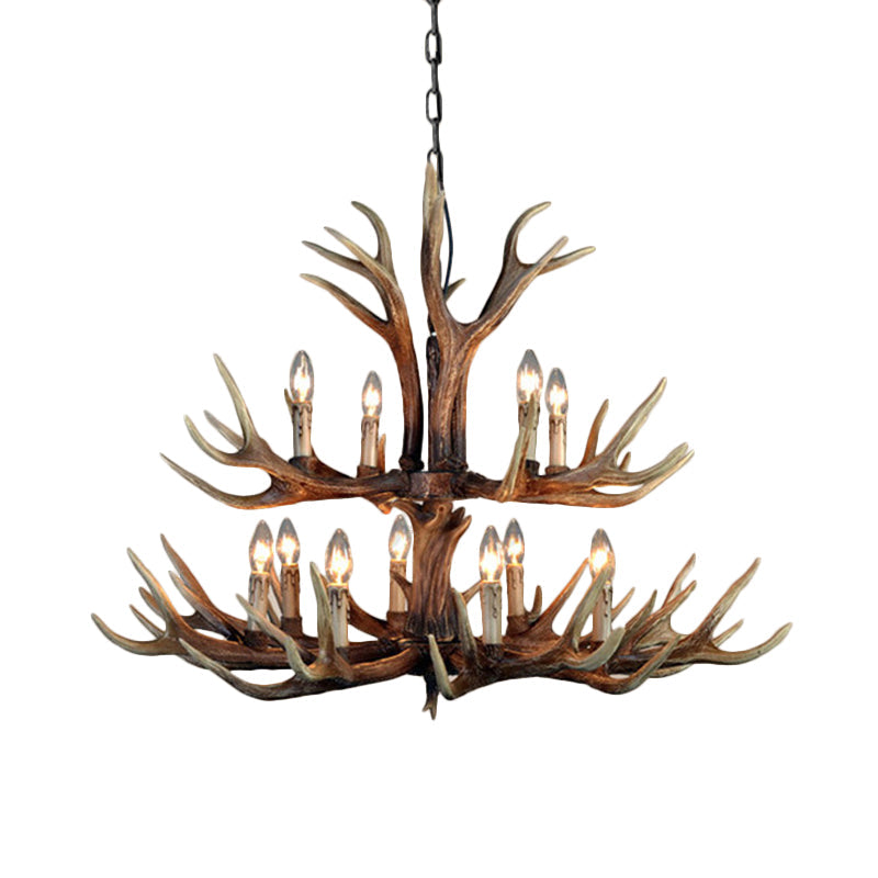 Rustic Wood Candle Pendant Chandelier - 6/8/12 Heads Ceiling Light For Living Room