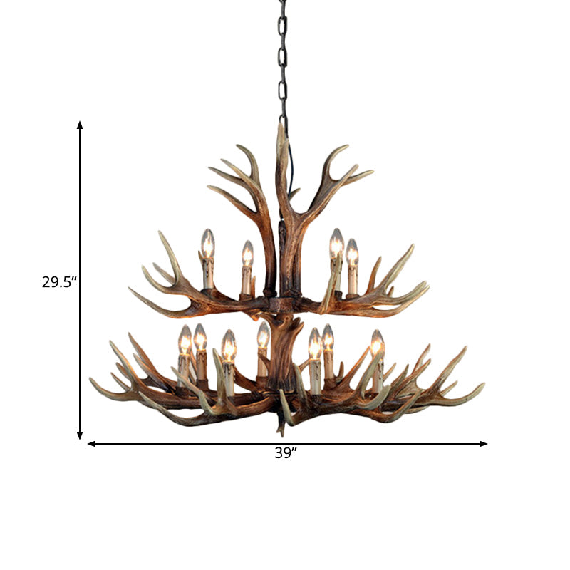 Rustic Wood Candle Pendant Chandelier - 6/8/12 Heads Ceiling Light For Living Room