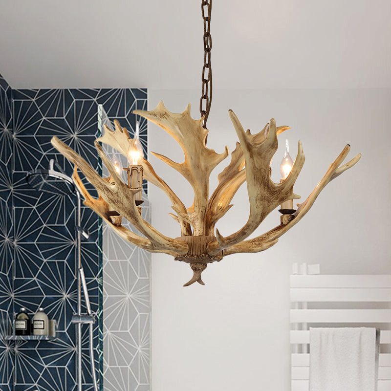 Rustic Coffee/Ivory Deer Antler Chandelier With Candelabra Pendant - 5 Lights For Cozy Lighting