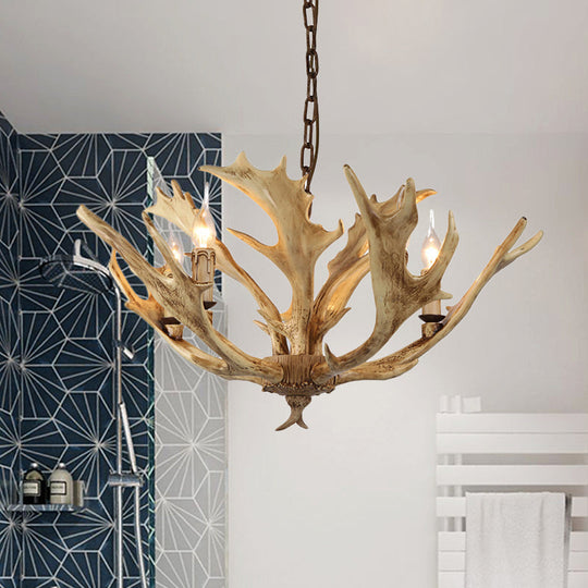 Rustic Coffee/Ivory Deer Antler Chandelier With Candelabra Pendant - 5 Lights For Cozy Lighting