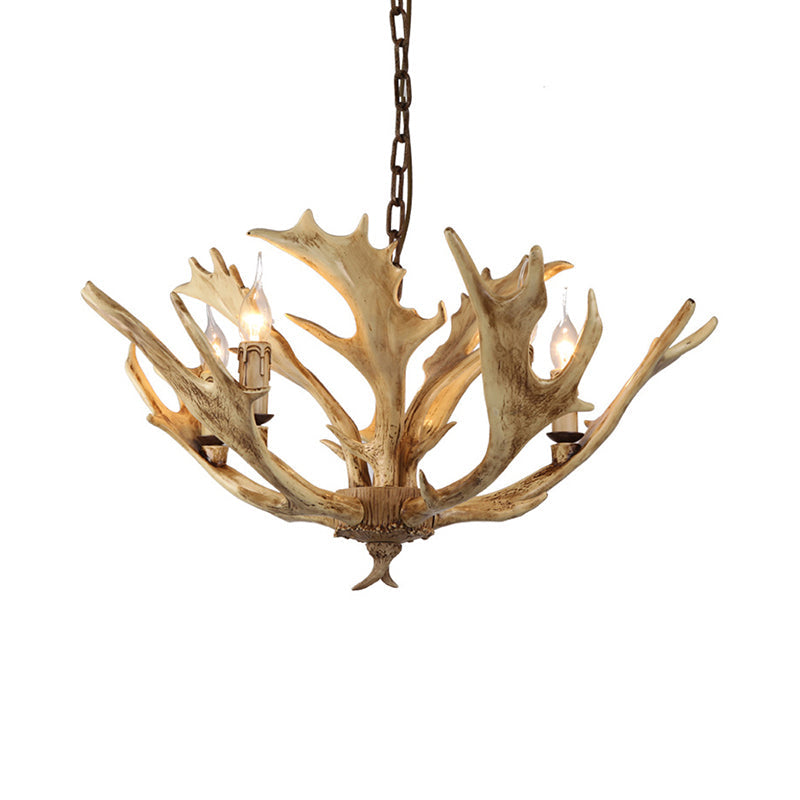 Rustic Coffee/Ivory Deer Antler Chandelier With Candelabra Pendant - 5 Lights For Cozy Lighting