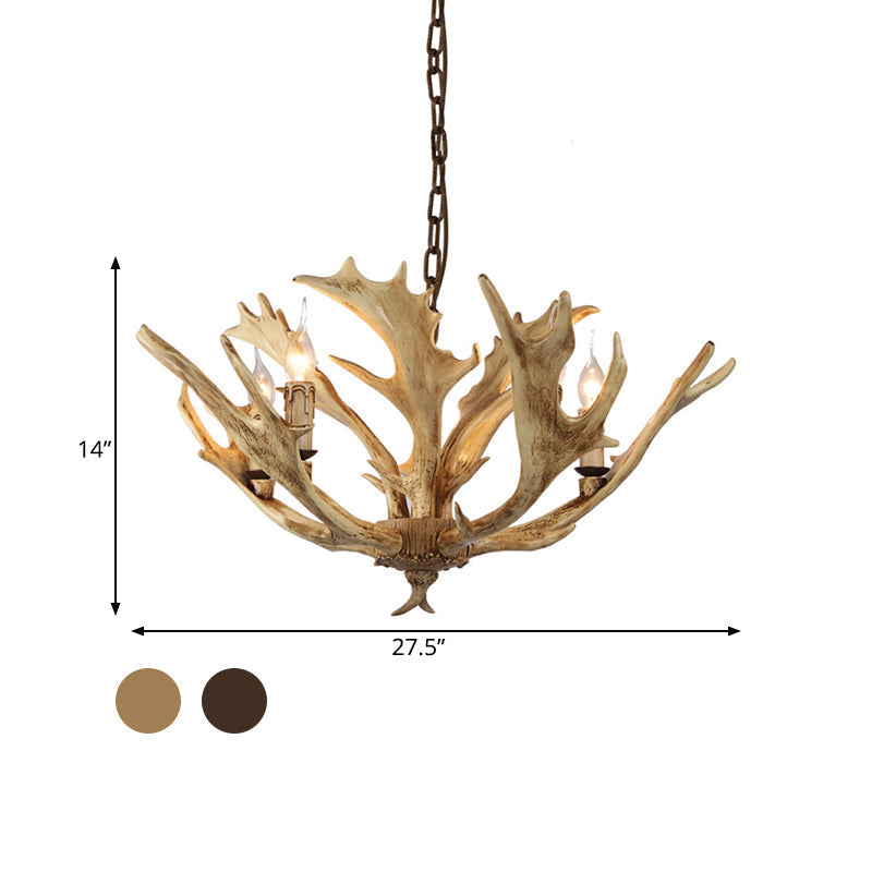 Rustic Coffee/Ivory Deer Antler Chandelier With Candelabra Pendant - 5 Lights For Cozy Lighting