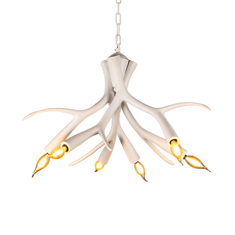 Modern White Resin Faux Antler Pendant Chandelier With Adjustable Chain - 6 Lights