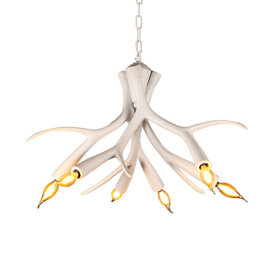 Modern White Resin Faux Antler Pendant Chandelier With Adjustable Chain - 6 Lights