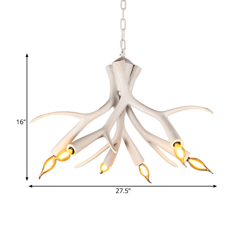 Modern White Resin Faux Antler Pendant Chandelier With Adjustable Chain - 6 Lights