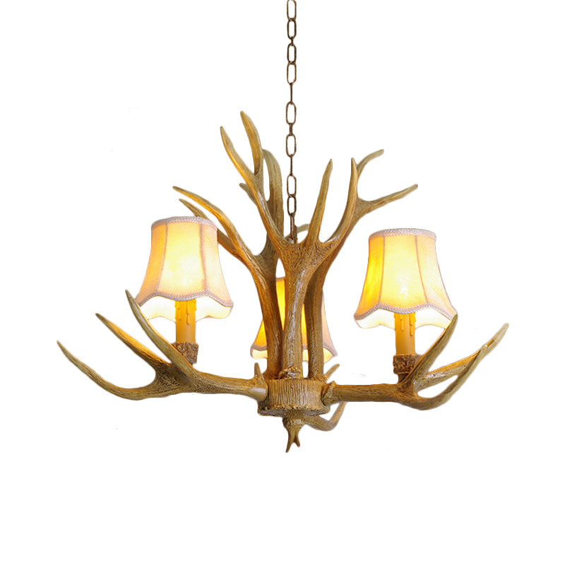 Traditional Resin Chandelier Pendant Light With Antler - Conical Shape Brown Finish 3/4/5 Bulbs