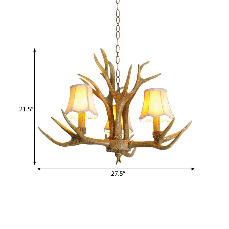 Traditional Resin Chandelier Pendant Light With Antler - Conical Shape Brown Finish 3/4/5 Bulbs