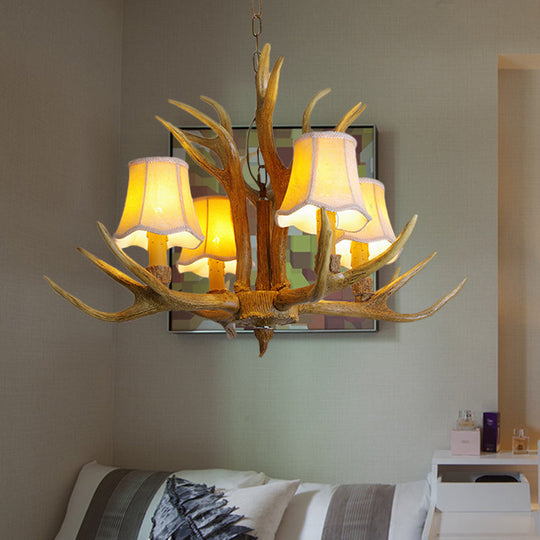 Traditional Resin Chandelier Pendant Light With Antler - Conical Shape Brown Finish 3/4/5 Bulbs