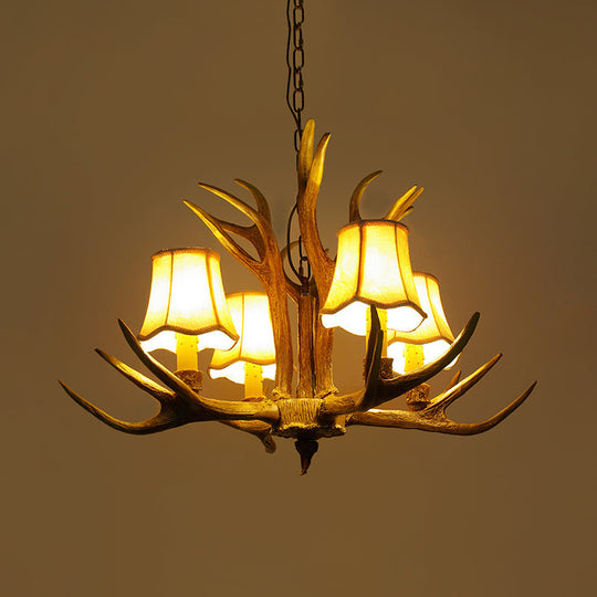 Traditional Resin Chandelier Pendant Light With Antler - Conical Shape Brown Finish 3/4/5 Bulbs