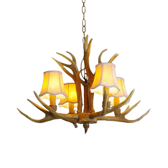 Traditional Resin Chandelier Pendant Light With Antler - Conical Shape Brown Finish 3/4/5 Bulbs