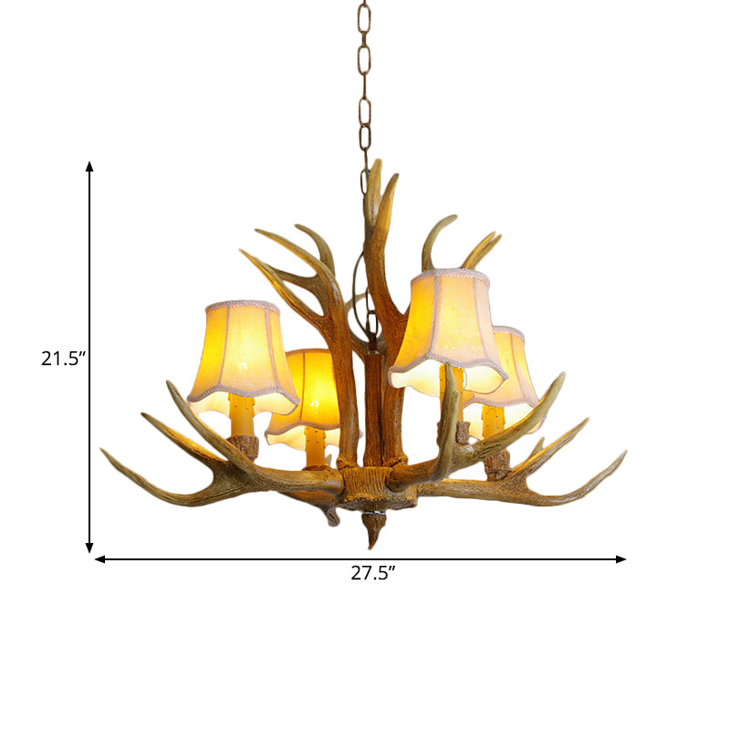 Traditional Resin Chandelier Pendant Light With Antler - Conical Shape Brown Finish 3/4/5 Bulbs