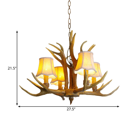 Traditional Resin Chandelier Pendant Light With Antler - Conical Shape Brown Finish 3/4/5 Bulbs