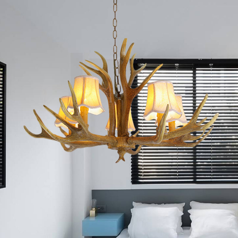 Traditional Resin Chandelier Pendant Light With Antler - Conical Shape Brown Finish 3/4/5 Bulbs