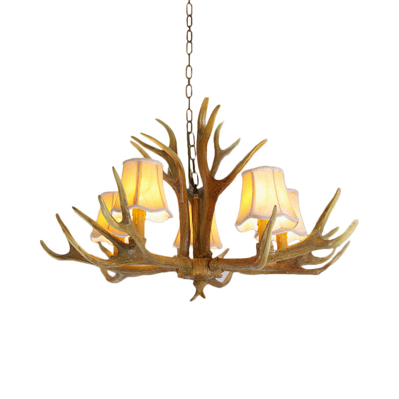 Traditional Resin Chandelier Pendant Light With Antler - Conical Shape Brown Finish 3/4/5 Bulbs