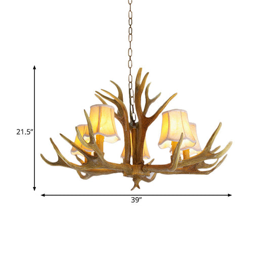 Traditional Resin Chandelier Pendant Light With Antler - Conical Shape Brown Finish 3/4/5 Bulbs