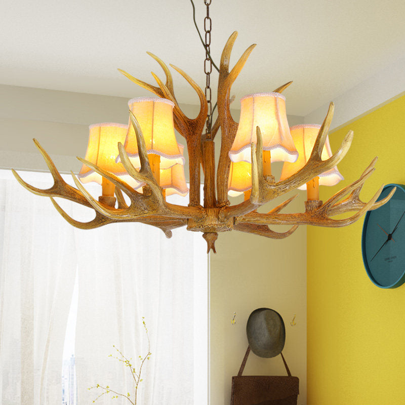 Traditional Resin Chandelier Pendant Light With Antler - Conical Shape Brown Finish 3/4/5 Bulbs