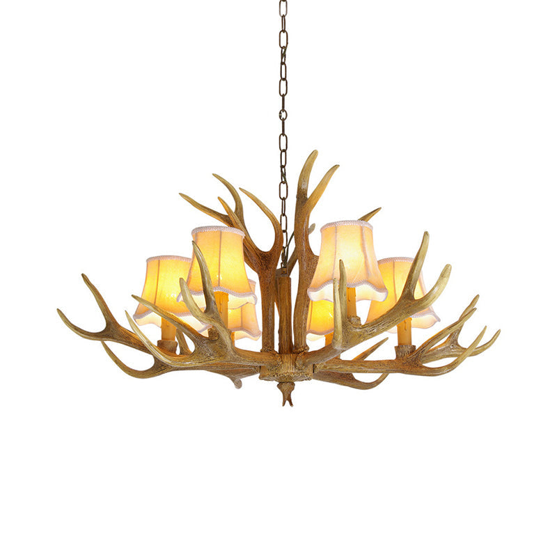 Traditional Resin Chandelier Pendant Light With Antler - Conical Shape Brown Finish 3/4/5 Bulbs